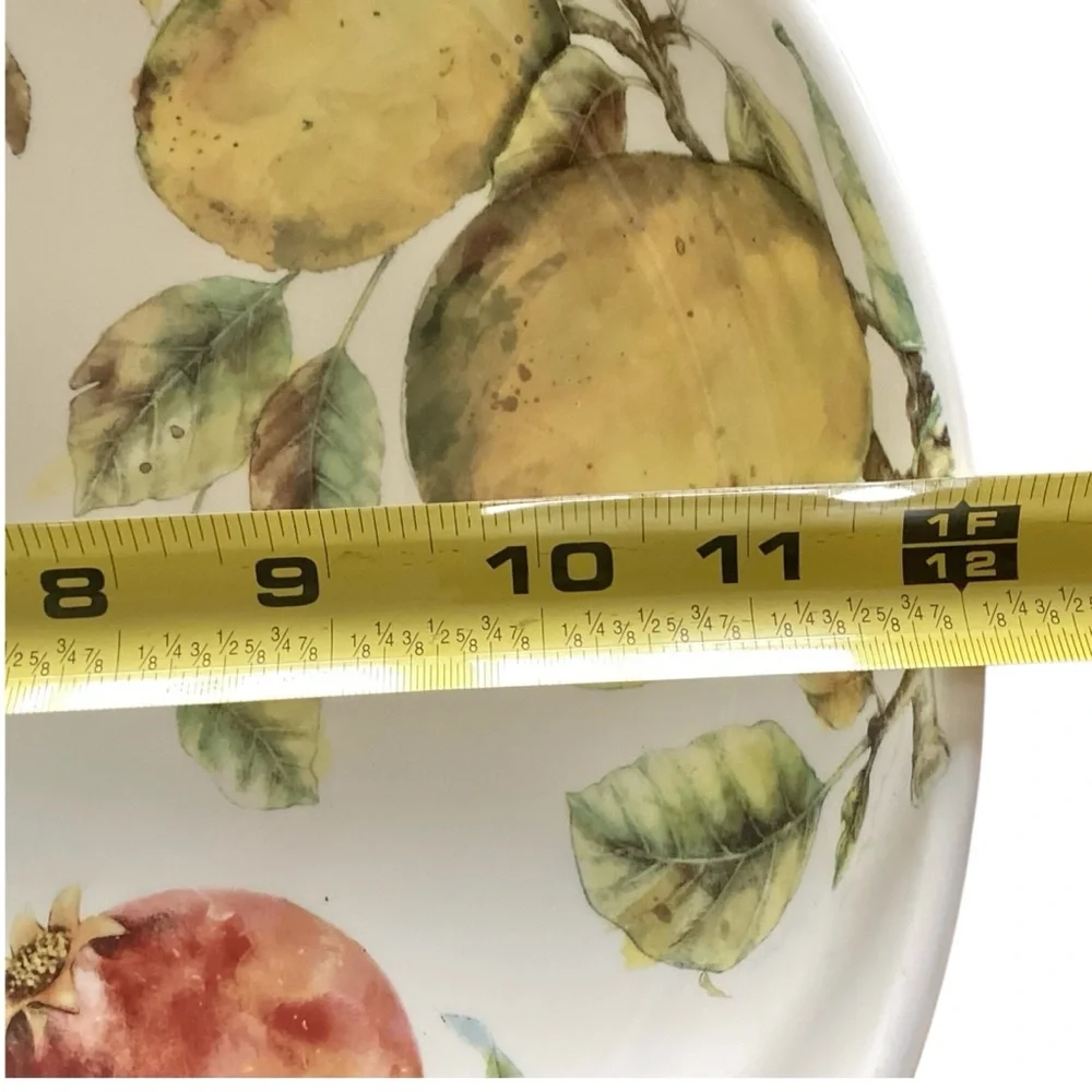 Pier 1 Fruit Motif Large White Serving Bowl Green, Yellow, Red, Purple Accents